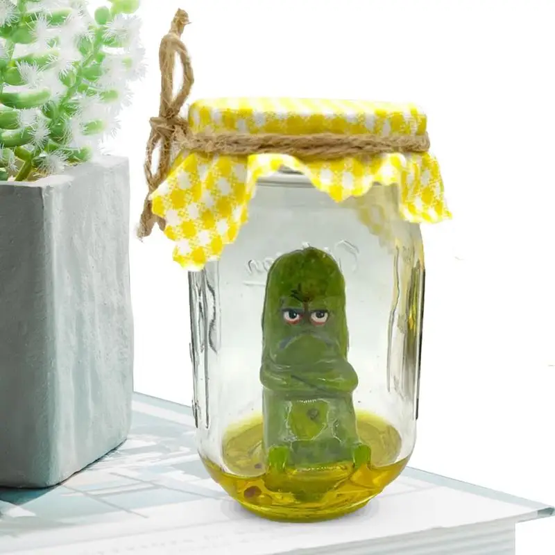 Pickle Jar Statue Funny Small Glass Pickle Jar Funny Emotional Support Pickle Stylish Cucumbers Ornament for Home Decor