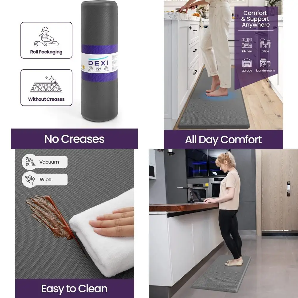 

Anti-Fatigue Kitchen Mat - Cushioned, Non-Slip, Waterproof Floor Rug for Kitchen, Office, Sink, Laundry, 70x20, Grey