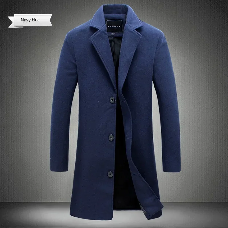 Autumn and Winter Long Cotton Coat 2024 New Wool Blended Solid Color Casual Coat Business Fashion Windproof Men\'s Coat Size5XL-M