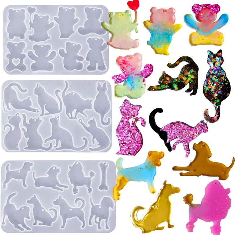 DIY Pet Tag Making Formy żywiczne Biżuteria Formy silikonowe Kot Niedźwiedź Pies Kształty do breloków Biżuteria Rzemiosło Dostarcza formy