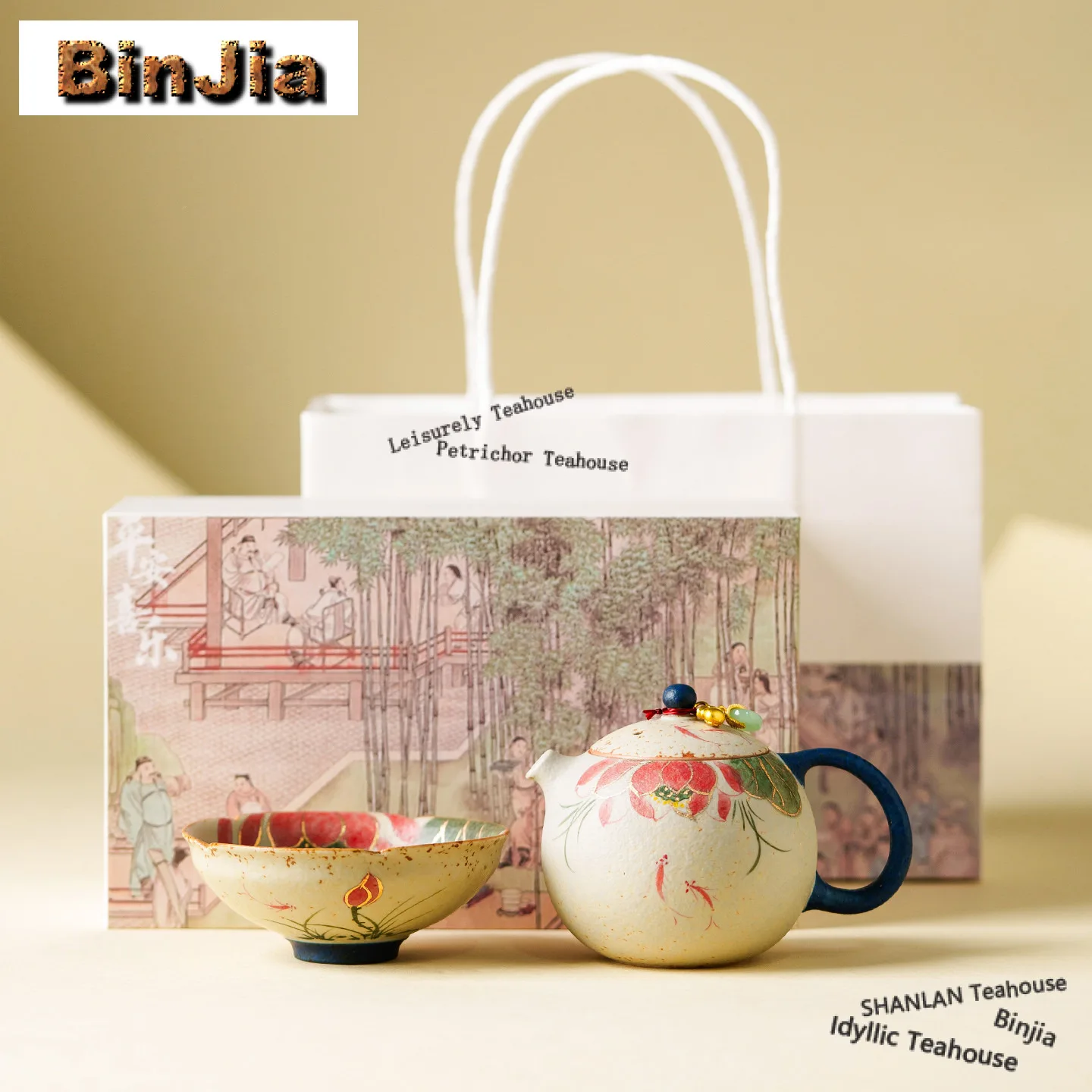 

Hand-painted Koi Fish Playing With Lotus Tea Set Complete Set Luxury Tea Ceremony Set Teapot And Tea Cup Set Drinkware Ornaments