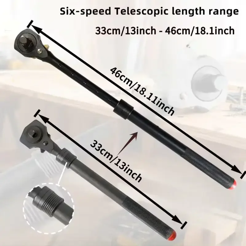 MacWork 1/2in. and 3/8in. Drive Dual Head Ratchet Handle with Hammer Function Telescopic Extendable Ratchet Handle