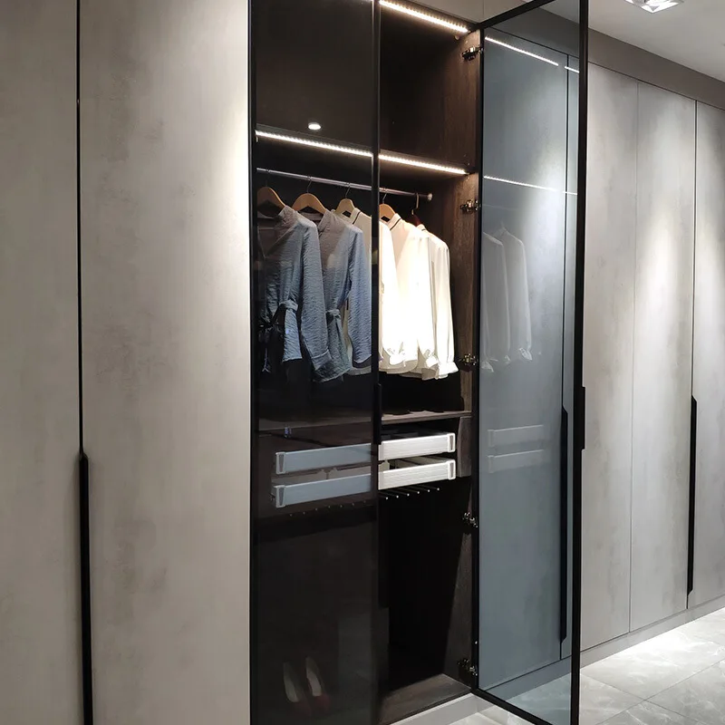 ^Custom Light Luxury Simple European Style Solid Wood Wardrobe with 4 Drawers China Bedroom Sliding Door Embedded Cloakroom Yaxi