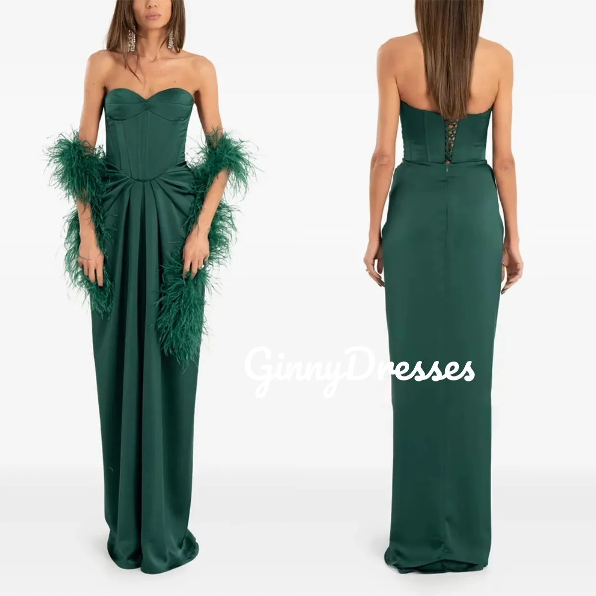 

Customize Dresses For Prom A-Line Sweetheart Floor-Length Feather Evening Dress Sleeveless Zipper Up Formal Occasion Dresses