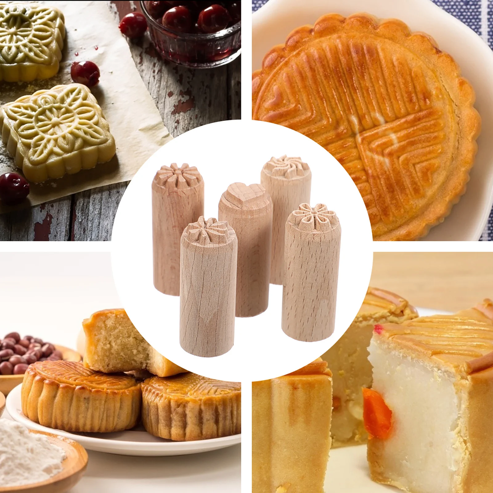 

5pcs Wooden For Diy Natural Diy Clay Printing Blocks Wood Craft Accessories Clay Printing Blocks Pottery Tools Stamp Set