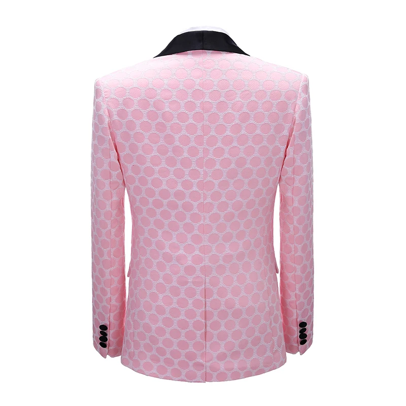 Thorndike Custom Made Classic Fashion Pink Dots Groom Tuxedos Groomsmen Champange Shawl Lapel Best Man Suit Wedding Men's Blazer