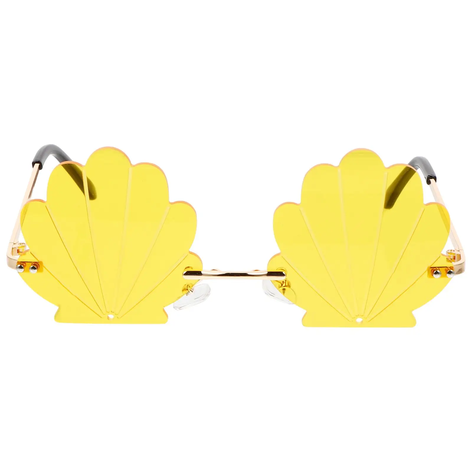 

Shell Pattern Round Sunglasses Cute Seashell Shape Party Photo Props Golden Frame Yellow Lens Trendy Sun Glasses