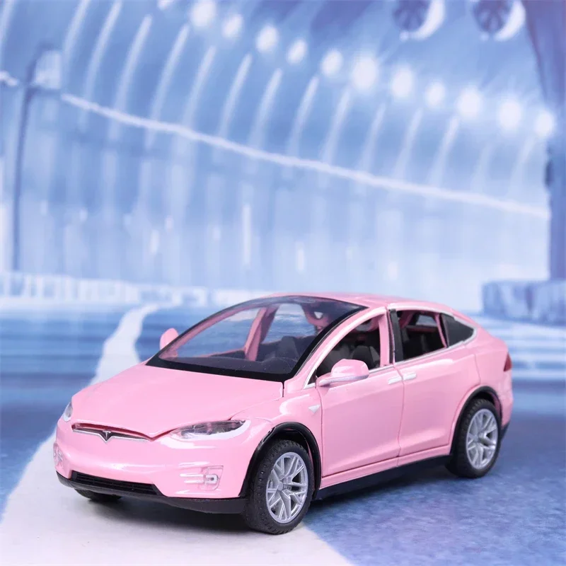 Modelo Tesla X de alta simulación para niños, modelo de aleación de Metal fundido a presión, luz de sonido de coche, Colección Pull Back, regalos de juguete A311, 1:32
