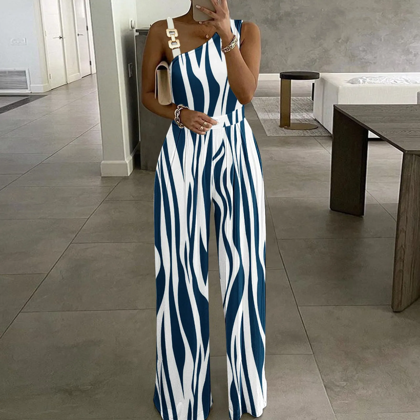 Women'S Clothing Women Rompers Sexy Metal Button Tank Top High Waist Wide Leg Jumpsuit Solid Color Jumpsuit For Women 2024