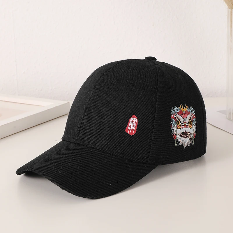 Simple Chinese style embroidered printed baseball cap National Tide Lion All-match Hip Hop Cap Adjustable Velcro with top tide c