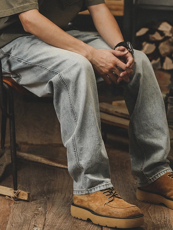 

Jireno Men's Casual Straight Leg Jeans Loose Fit Washed Denim Pants American Trendy Brand Simple Tapered Spring Summer Jeans