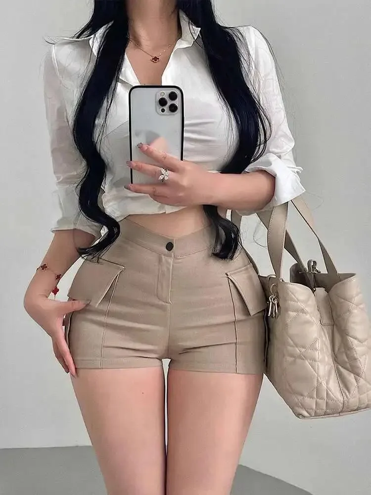 Koreaanse Pure Desire Sexy Hoge Taille Zijzak Strakke Wrap Hip Show Been Lange Casual Shorts Hot Broek Shorts 2025 Nieuwe NIR8