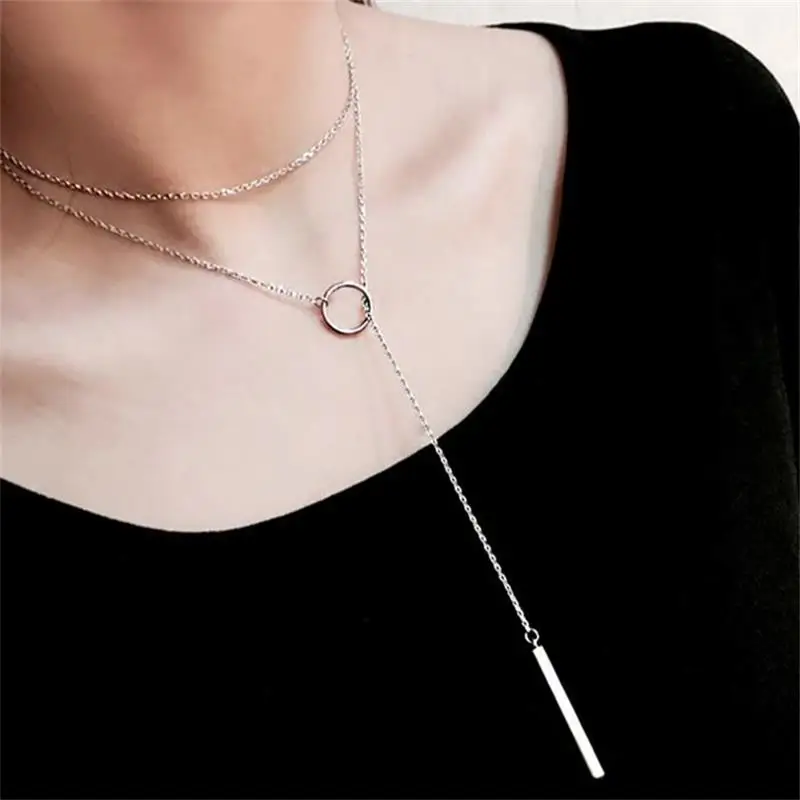 XIYANIKE Vintage Silver Color Jewelry Circle Strip Long Chain Pendants&Necklaces sterling-silver Choker Necklace VNS8002