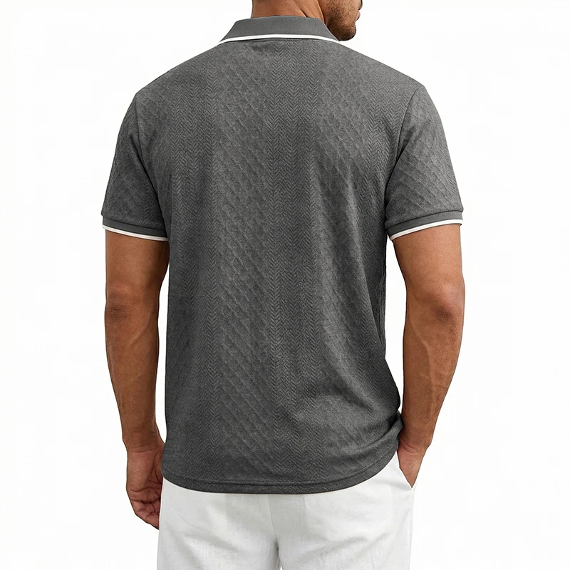 Sommer Herren Casual Business Kurzarm 9-Farben Jacquard 1/4 Reißverschluss Poloshirt | Strukturiertes Polo-Top mit Reißverschluss und kurzen Ärmeln – Detail 37