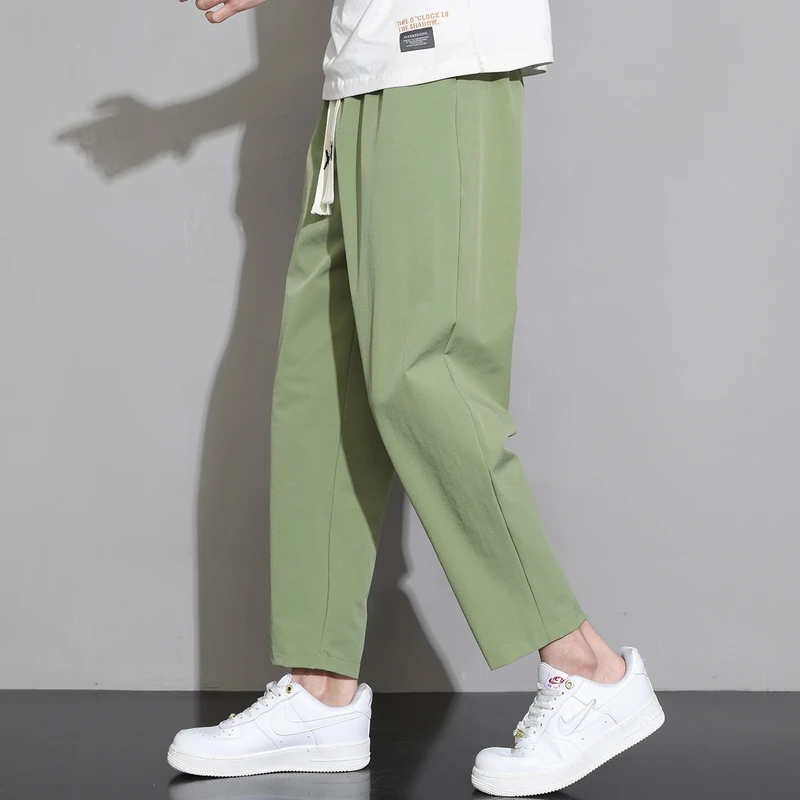 Calça larga e monocromática masculina com bolsos, calça com renda, cintura alta elástica, roupa casual da moda, nova, verão, combina tudo, 2022