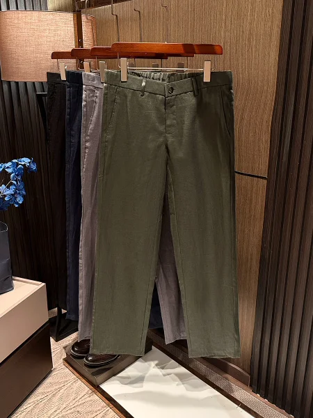 

High Quality Linen Men's Casual Pants Straight Leg Comfortable Half Elastic Waist Spring Autumn Business Casual Basic Color