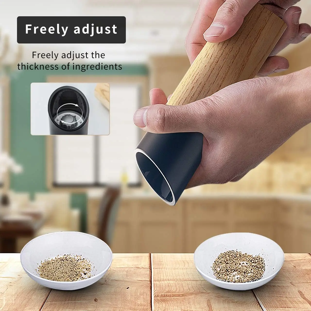 2 in 1 Salt and Pepper Grinder Manual Stainless Steel Salt Pepper Mills with Adjustable Ceramic Grinding Spice Mill Kitchen Tool