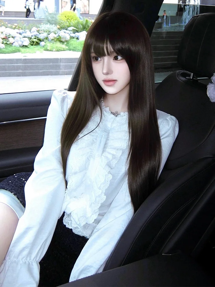 

Женская блузка с кружевной отделкой и воротником-стойкой, из смесового полиэстера и хлопка, в стиле французской моды...