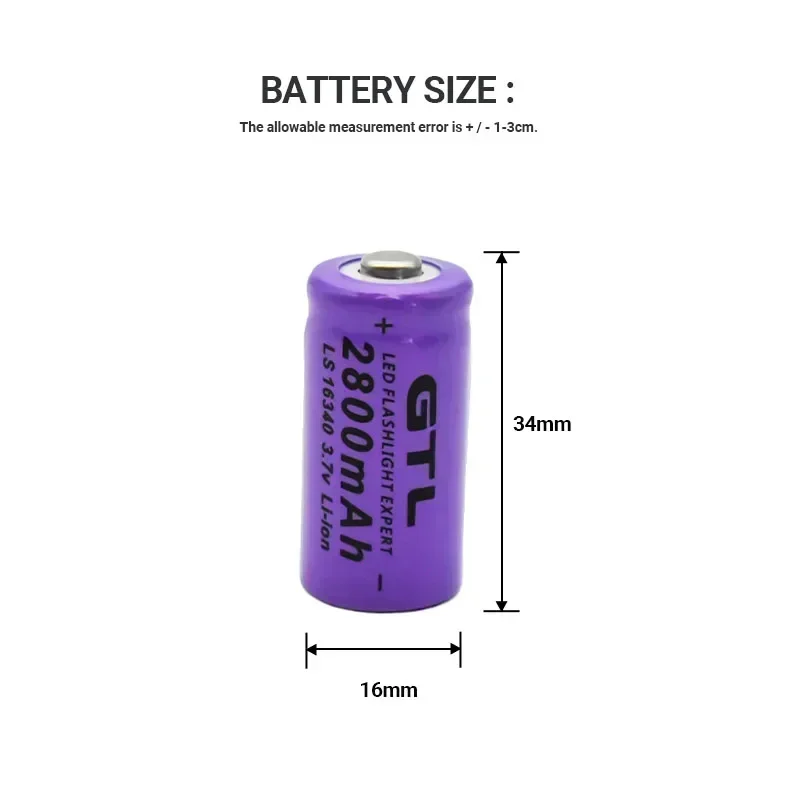 100% New original 16340 Battery CR123A 16340 Battery 2700mAh 3.7V Li-ion Rechargeable Battery+16340Charger