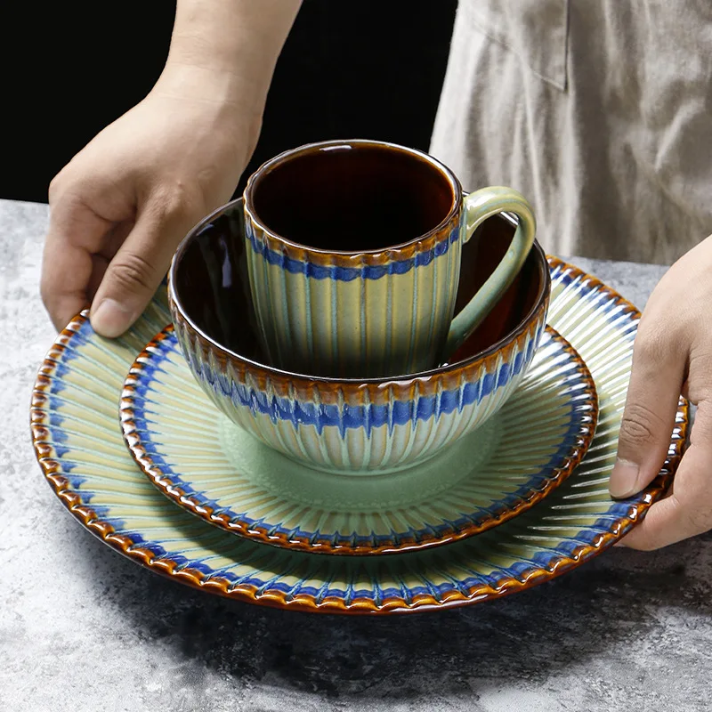 LingAo  Ceramic set Nordic plate bowl cup combination western dish household fruit dish individual breakfast