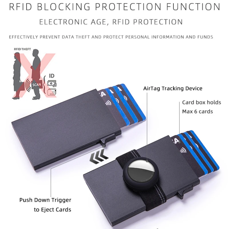 Rfid Blocking Bank Credit Card Holders Luxury Wallet with Cash Aluminium Automatic Metal Case for Air Tag,Wallets for Men Women