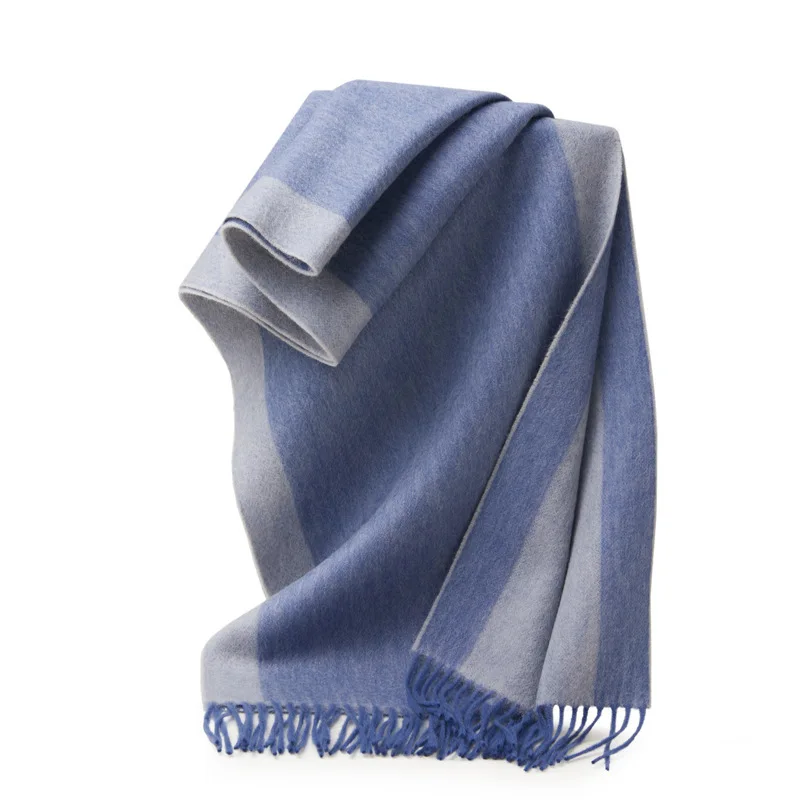 100% double-sided pure wool scarf for winter warmth and versatile tassel men\'s and women\'s wool shawl