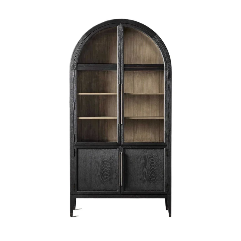 

Retro style arched bookcase modern simple medieval solid wood wine cabinet glass door locker rural dining side cabinet