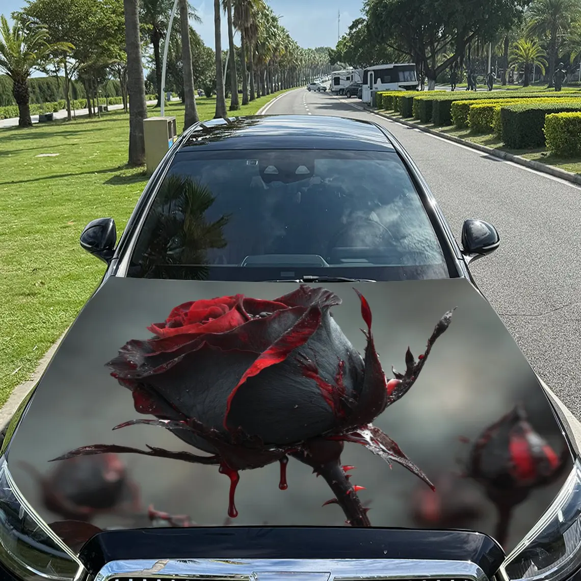 

Gothic Rose Pattern Car Hood Stickers, Car Aesthetic Decoration Stickers, Stunning Designs, Halloween Decorations, Car Parts Acc