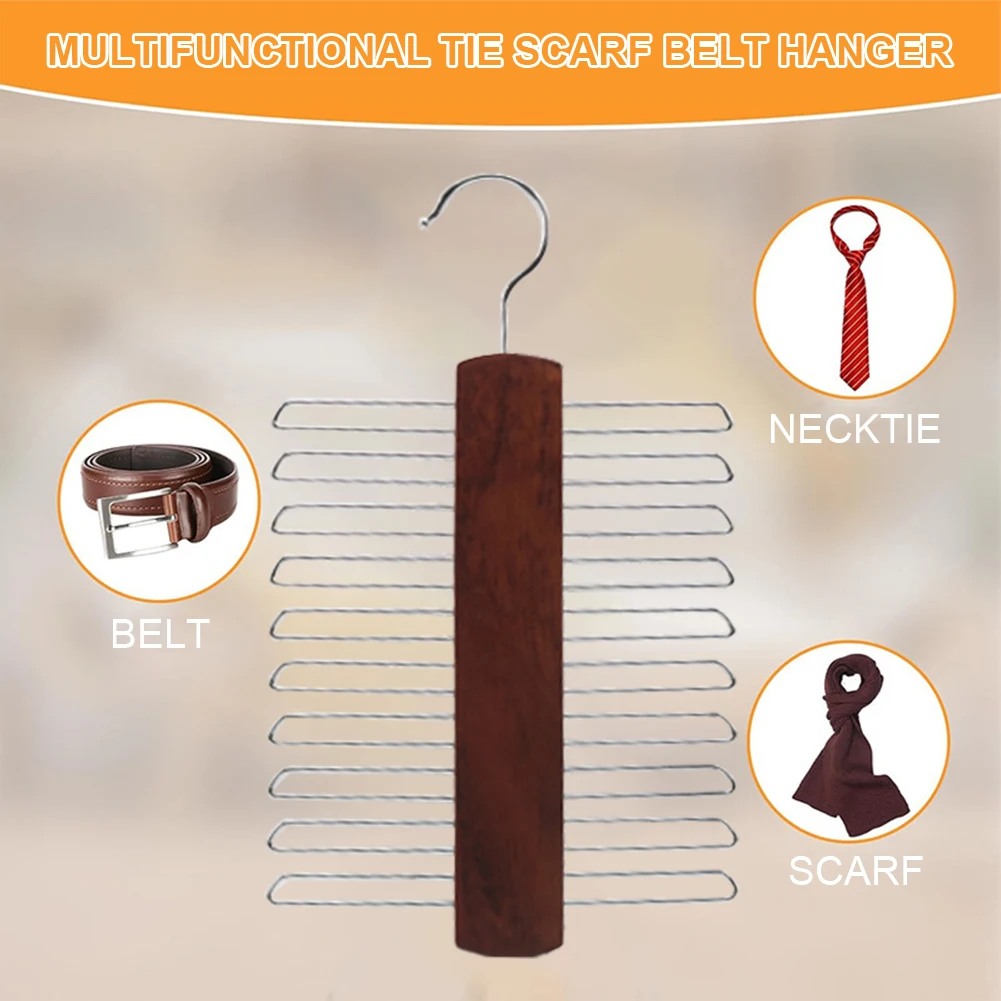 Ties Hanger 20 Bar Silk Scarf Belt Organizer Rack Wardrobe Wooden Storage Hanging Rack For Men Tie Belt Bedroom Home Organizers