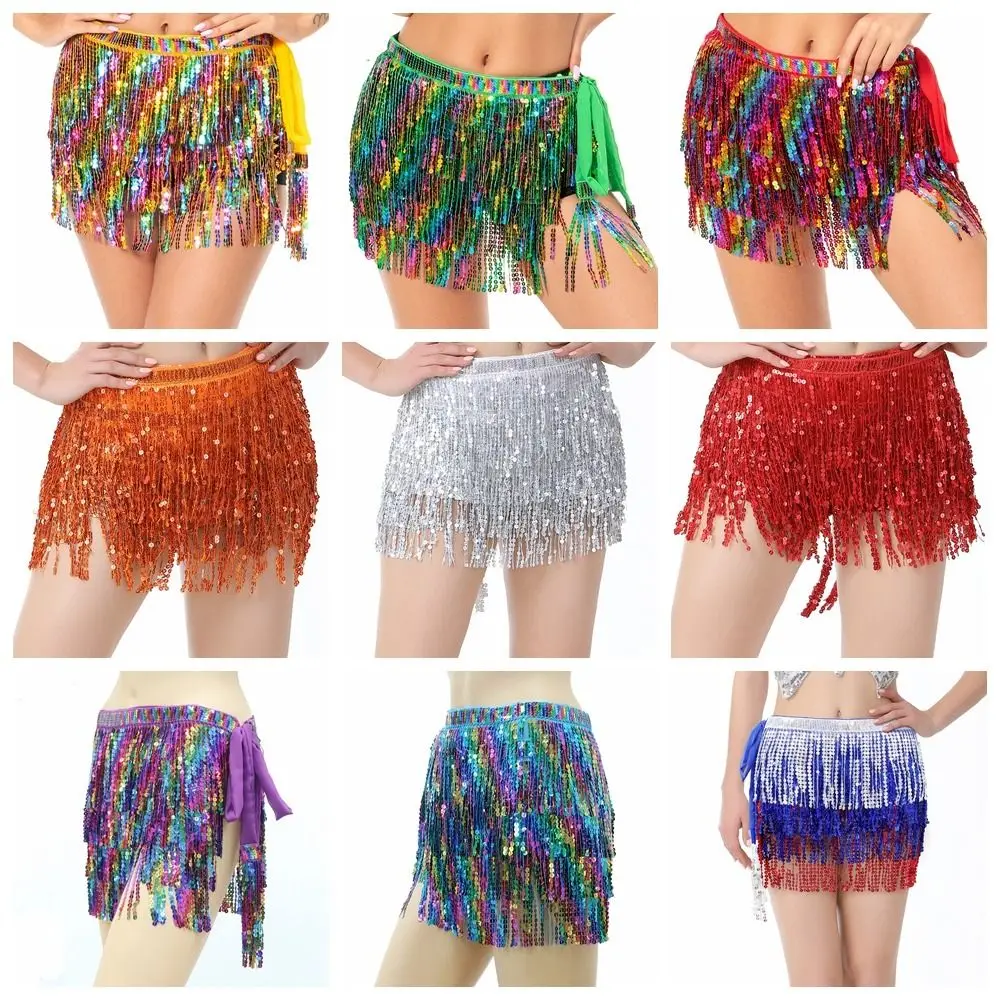 Pailletten Buikdans Riem Chiffon Veelkleurige Buikdansen Sjaal Dans Accessoires Kwastje Buikdans Kostuums Buikdansen Riem