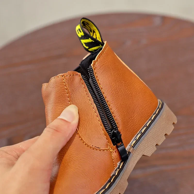 أطفال حذاء من الجلد للبنين بنات الصغار الأطفال الكبار أحذية بوت قصيرة البريدي الدافئة سميكة أفخم الحرارية الخريف الشتاء تشيلسي الأحذية جديد #4