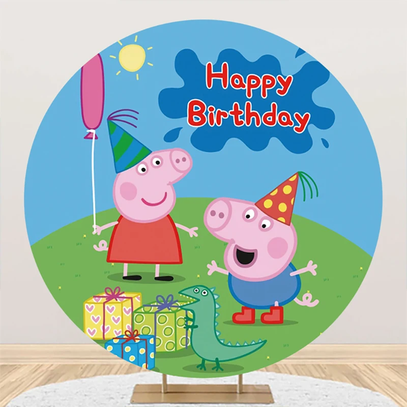 Hasbro Peppa Pig Round Photo Backdrop Background For Photography Baby Shower Kids Birthday Party Supplies Props Decorate Poster