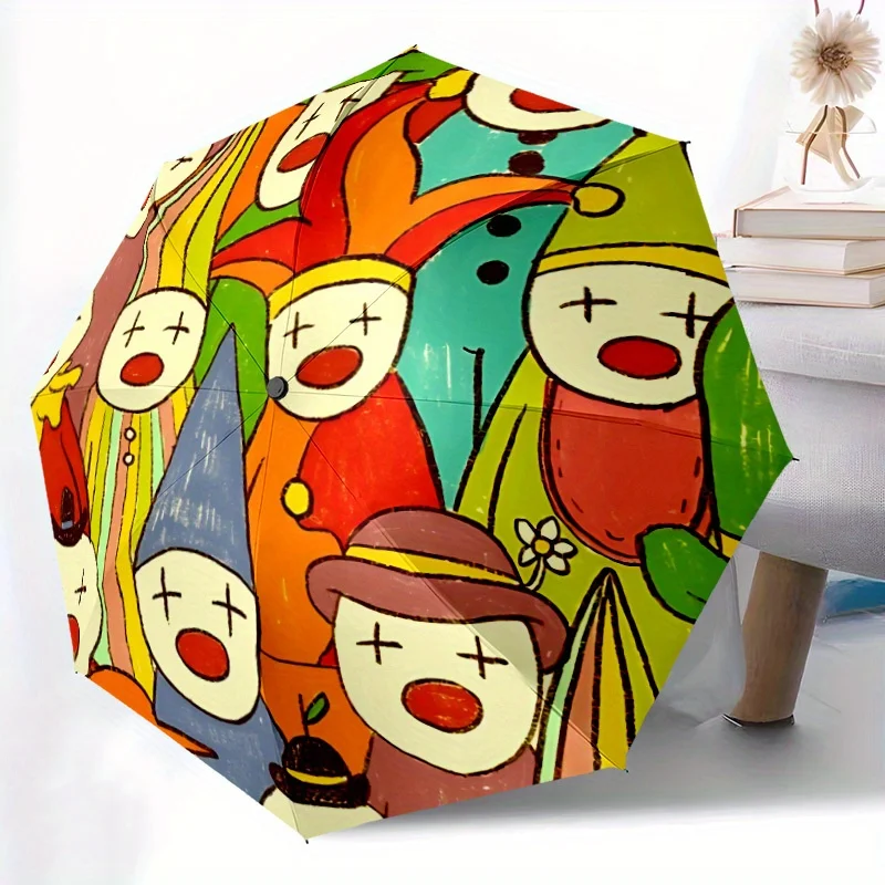 

Зонт-клоун, 1 шт., с автоматическим открыванием/закрыванием, прочная 8-спицевая рама, компактный складной дизайн для путешествий и повседневного использования, Vi