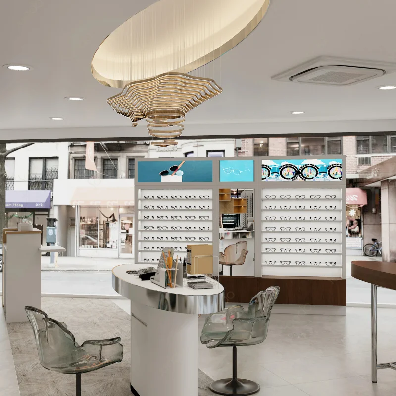 

custom.Factory Custom Luxury Optical Shop Furniture Glasses Sunglasses Display Cabinet Island Wooden Eyeglass Showcase Interior