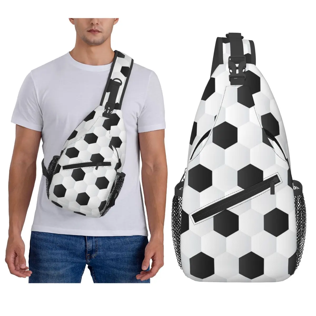 

Football Pattern Hexagonal Soccer Ball Chest Bag Men Sling Crossbody Backpack Chest Bag Traveling Hiking Daypack Shoulder Bag