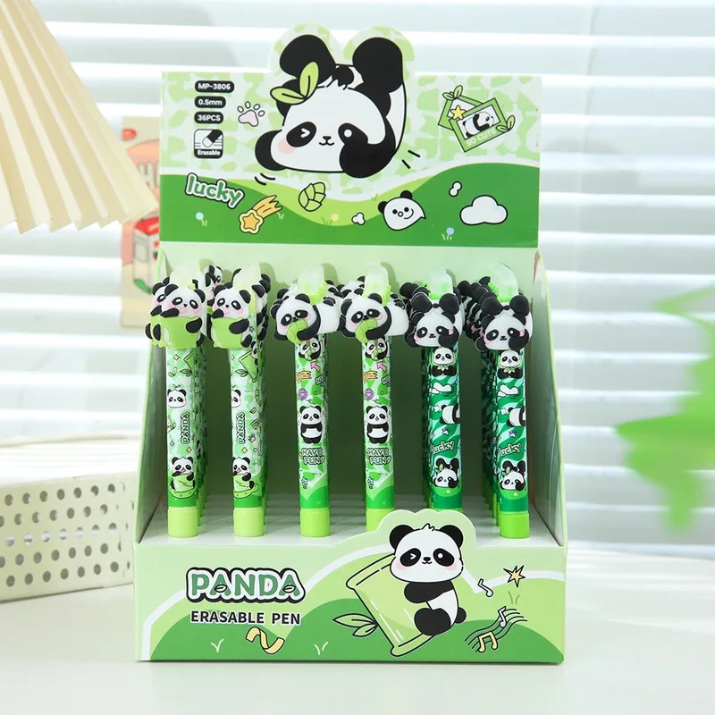 

36pcs/Box Ball Pen Kawaii Panda Erasable Pens 0.5mm Blue Needle Tip Washable Handle Gel Pen Student Stationery School Supplies