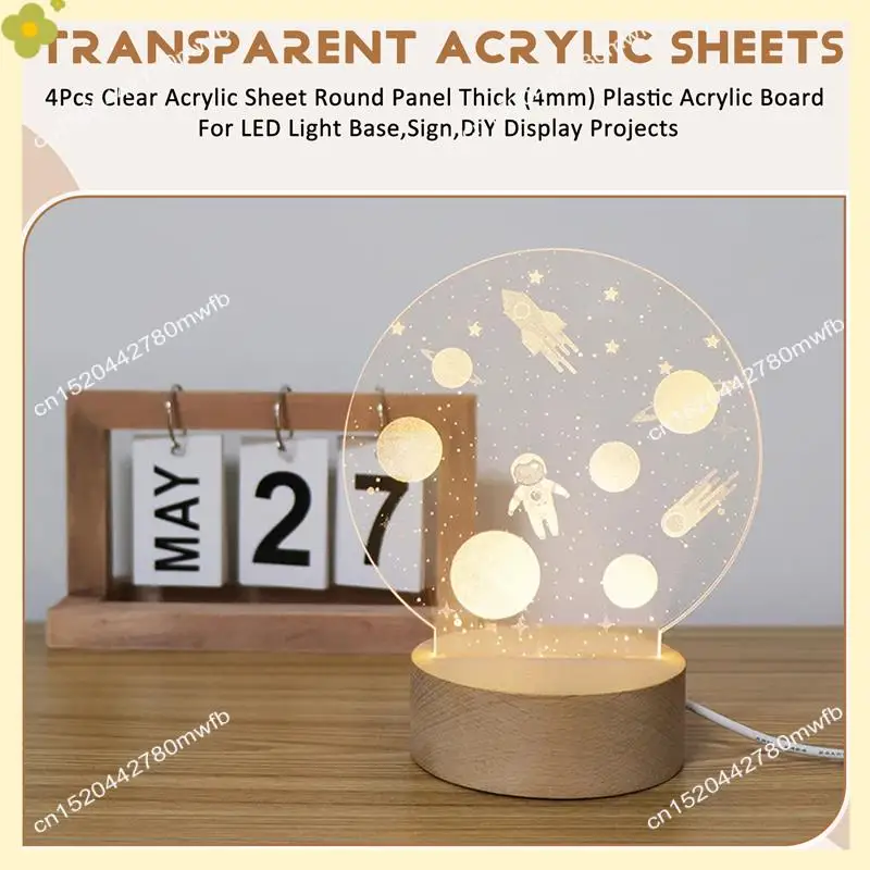 LDHL 4Pcs Clear Acrylic Sheet Round Panel Thick (4Mm) Plastic Acrylic Board For LED Light Base,Sign,DIY Display Projects