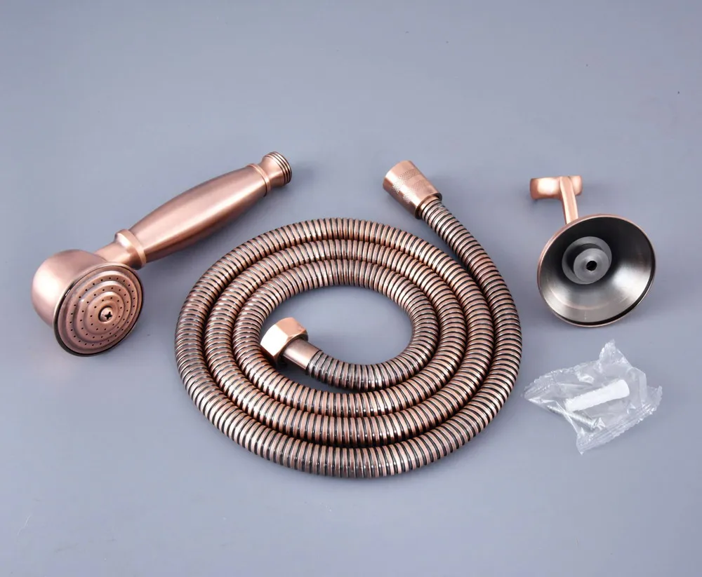 

Antique Red Copper Bathroom Hand Held Shower Head & Wall Holder Bracket & 1.5M Shower Hose Set Dhh128