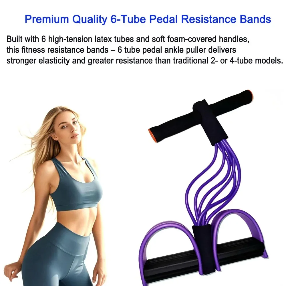 Banda de resistencia con pedal, cuerda elástica de 6 tubos para abdominales, adelgazamiento corporal, fitness en casa, yoga y estiramiento, equipo de gimnasio