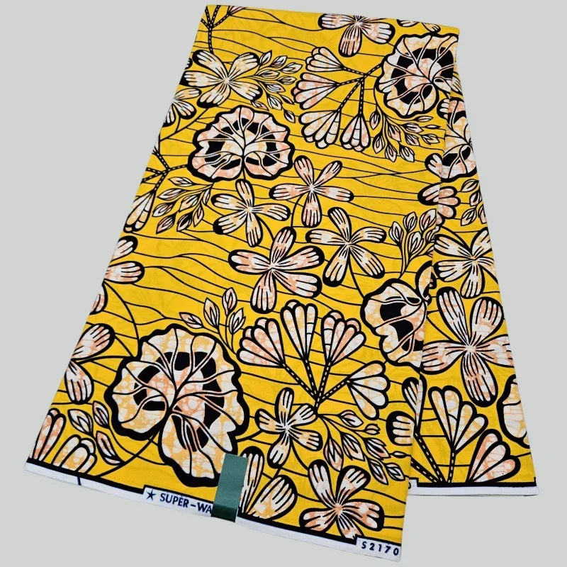 

Yellow Cotton African Wax Fabric for DIY Sewing Floral Printed Dress Skirt Pants Cushions 46'' Wide 6Yards Long R4009