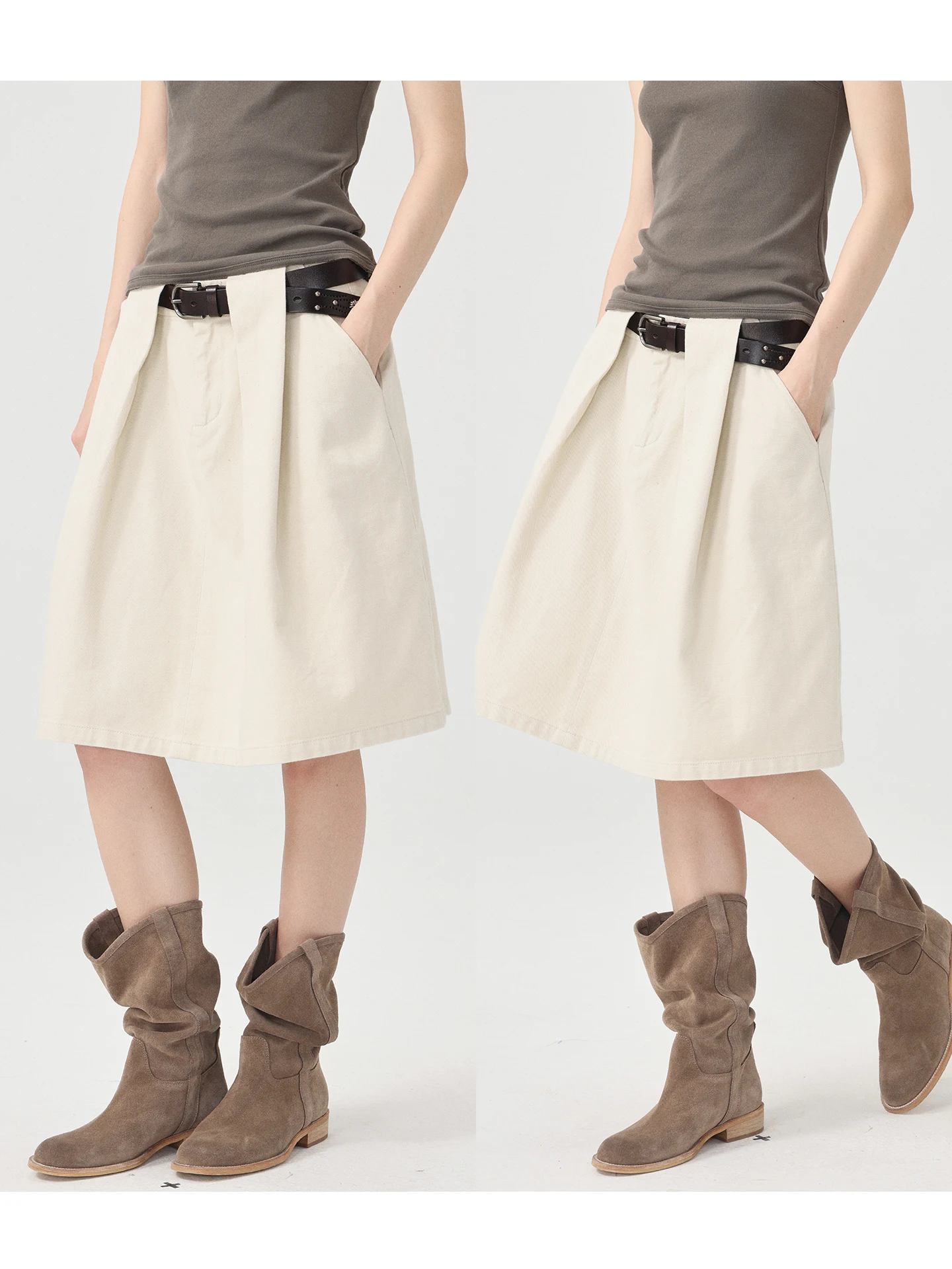 

Юбка А-силуэта с высокой талией, простая хлопковая, на молнии спереди, модная, с плиссированным дизайном, подходит для молодежи и женщин среднего возраста