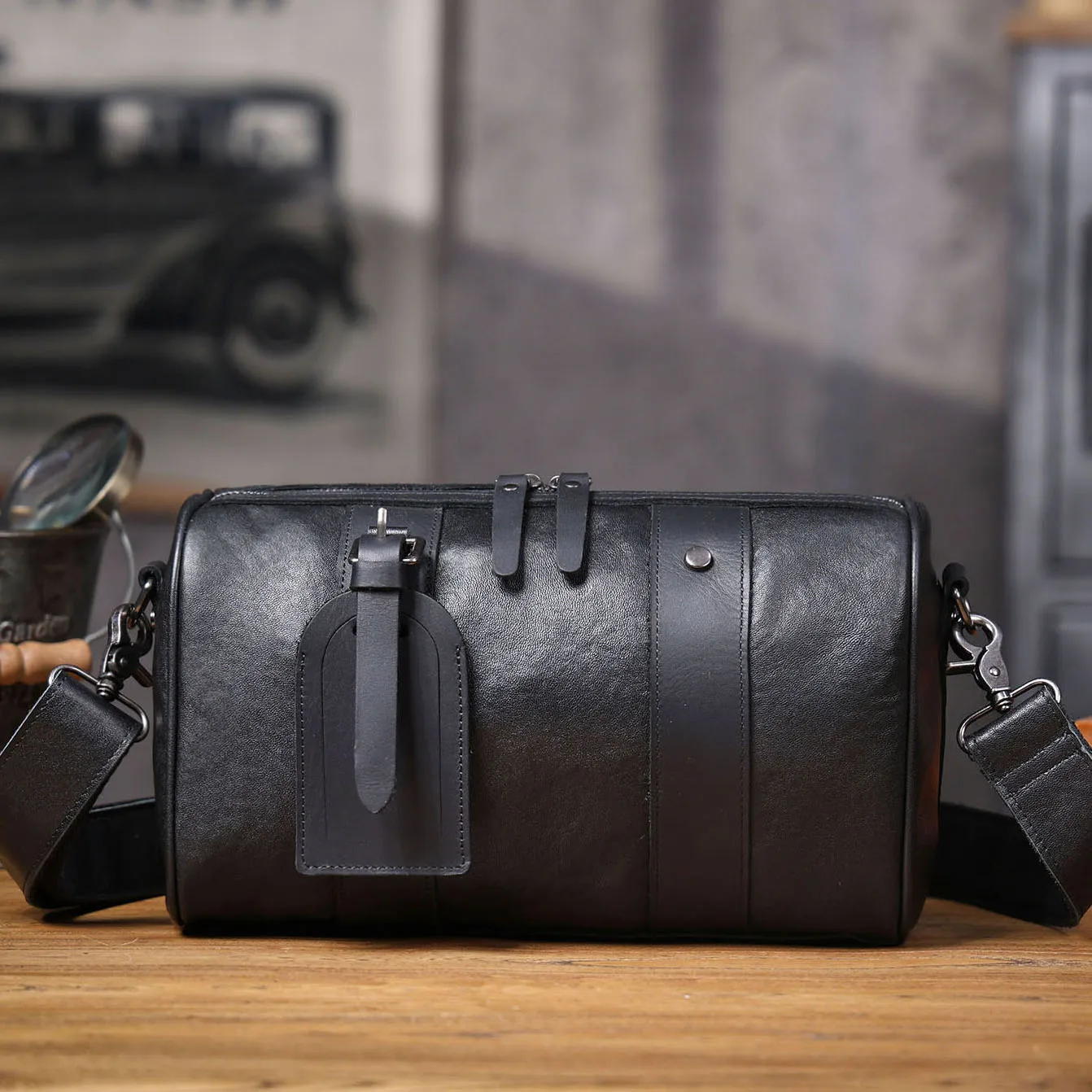 Echte Leder-Umhängetasche für Herren, einfache Rindsledertasche, hochwertiges, pflanzlich gegerbtes Leder, modischer Casual-Stil. – Detail 10