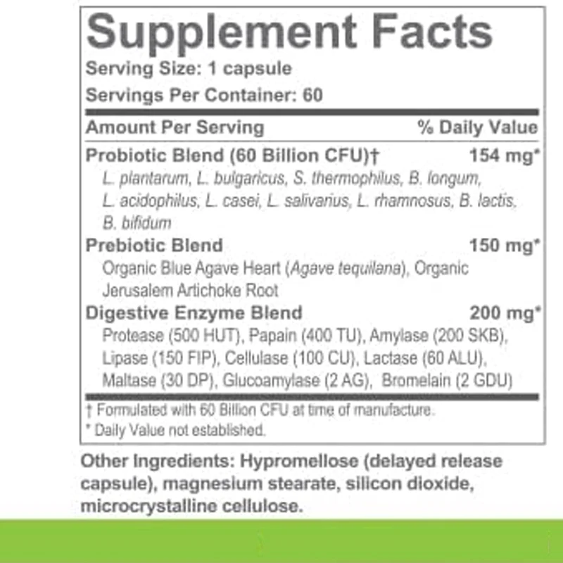 60 billion colony units of probiotics, 60 capsules, digestive and immune health, vegetarian, non GMO, soy, dairy or gluten free