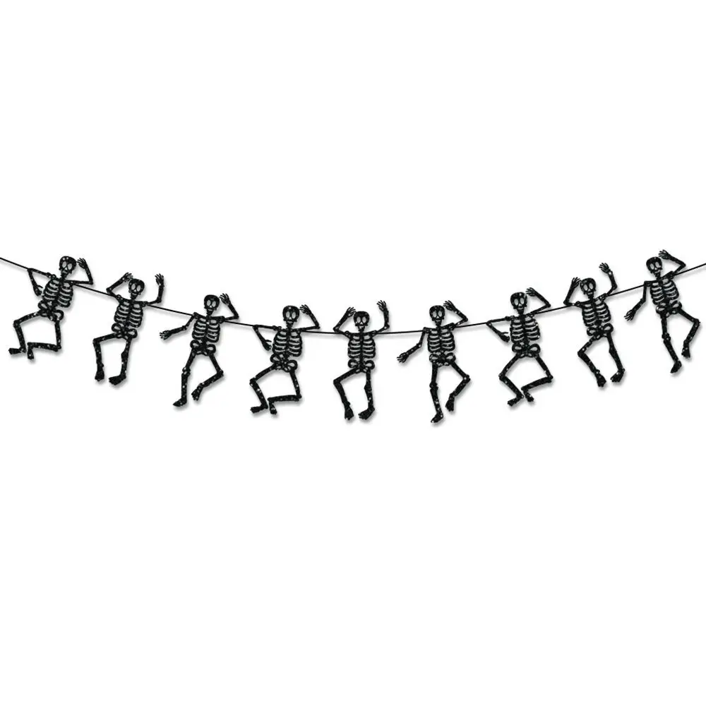 

Black Halloween Trick or Treat Banner Hanging Funny DIY Human Skeleton Paper Flag Cartoon Halloween Party Banner Party Prop