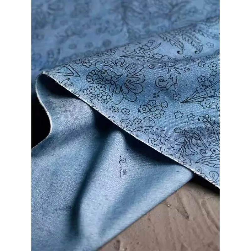 Flower Sea Light Blue Jacquard Texture Retro Denim Fabric DIY Coat Shirt Pants Creative Clothing Design