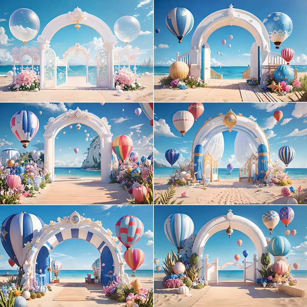 

MOON.QG Balloon Arch Beach Photography Backgrounds Baby Holiday Party Decoration Photocall Backdrops Studio Photobooth Props