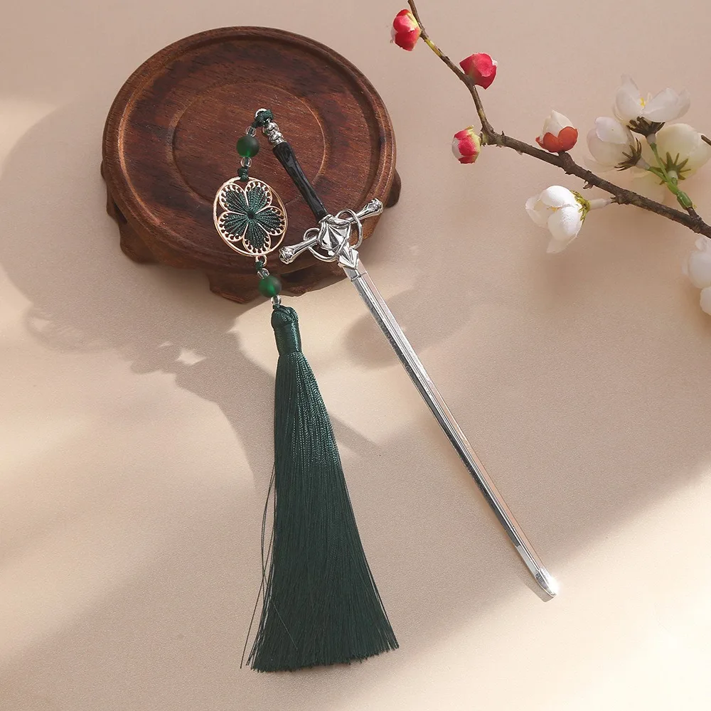 1pc Daily Jewelry Make Fashionable Vintage Sword Tassels Hairpin Headdress Chinese Style Sticks Ponytail Holder Hair Jewelry image 4