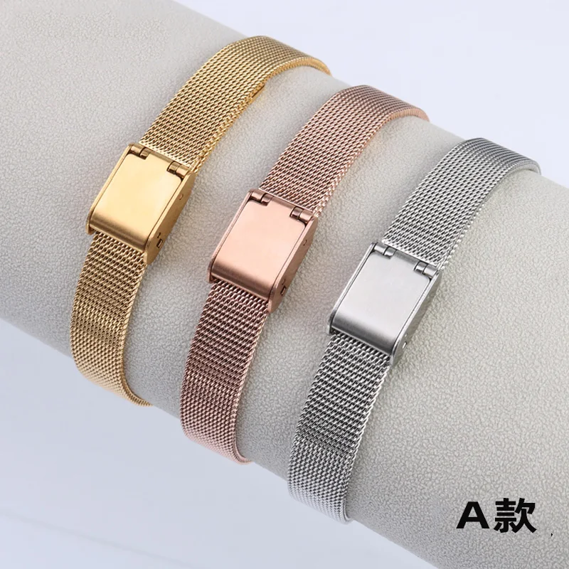 Small Size Stainless Steel Watch Band 6mm 8mm 10mm 12mm 14mm Ladies Stainless Steel Mesh Belt Watch Strap Ultra-thin Bracelets