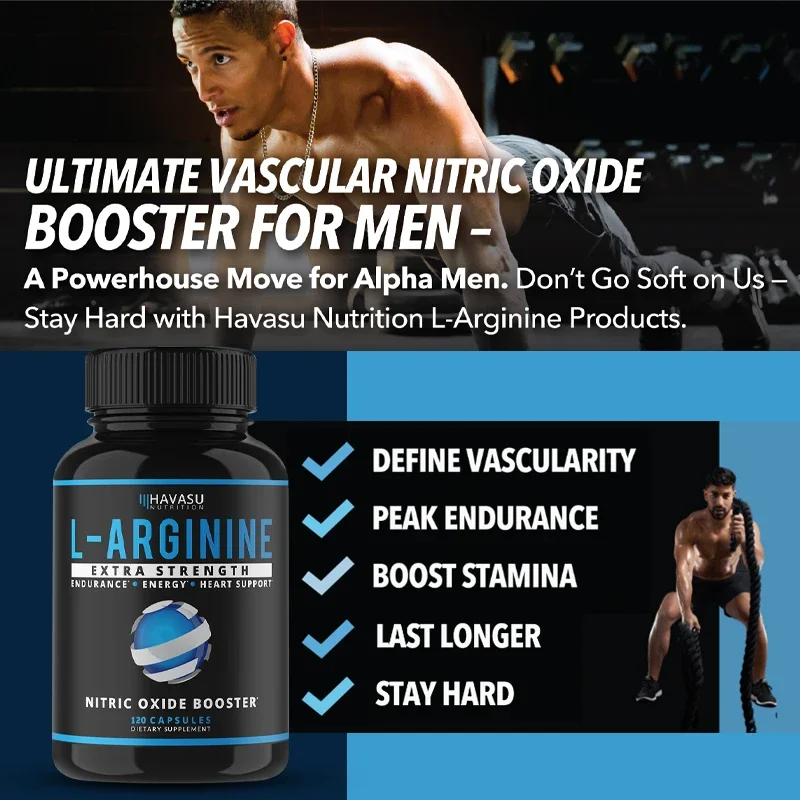 Super Strength Arginine Supplement, Nitric Oxide Booster for Men - Enhance Pre-Workout Performance