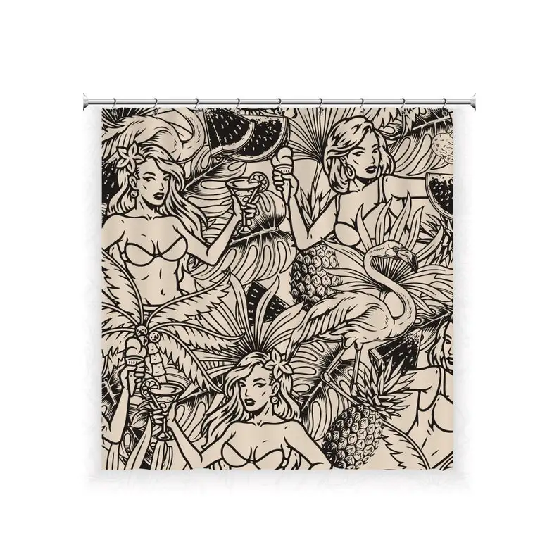 

Занавеска для душа для летней вечеринки с 12 крючками, современный декор для ванной комнаты, подарок на новоселье